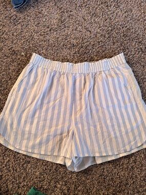 Madewell Blue and White Striped Elastic Waist Shorts
